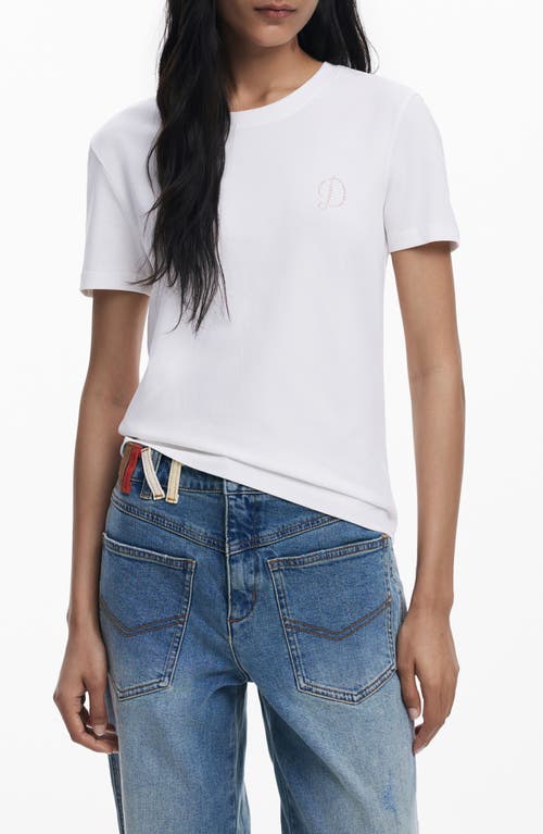 Desigual Rhinestone Embellished Stretch Cotton T-shirt In White