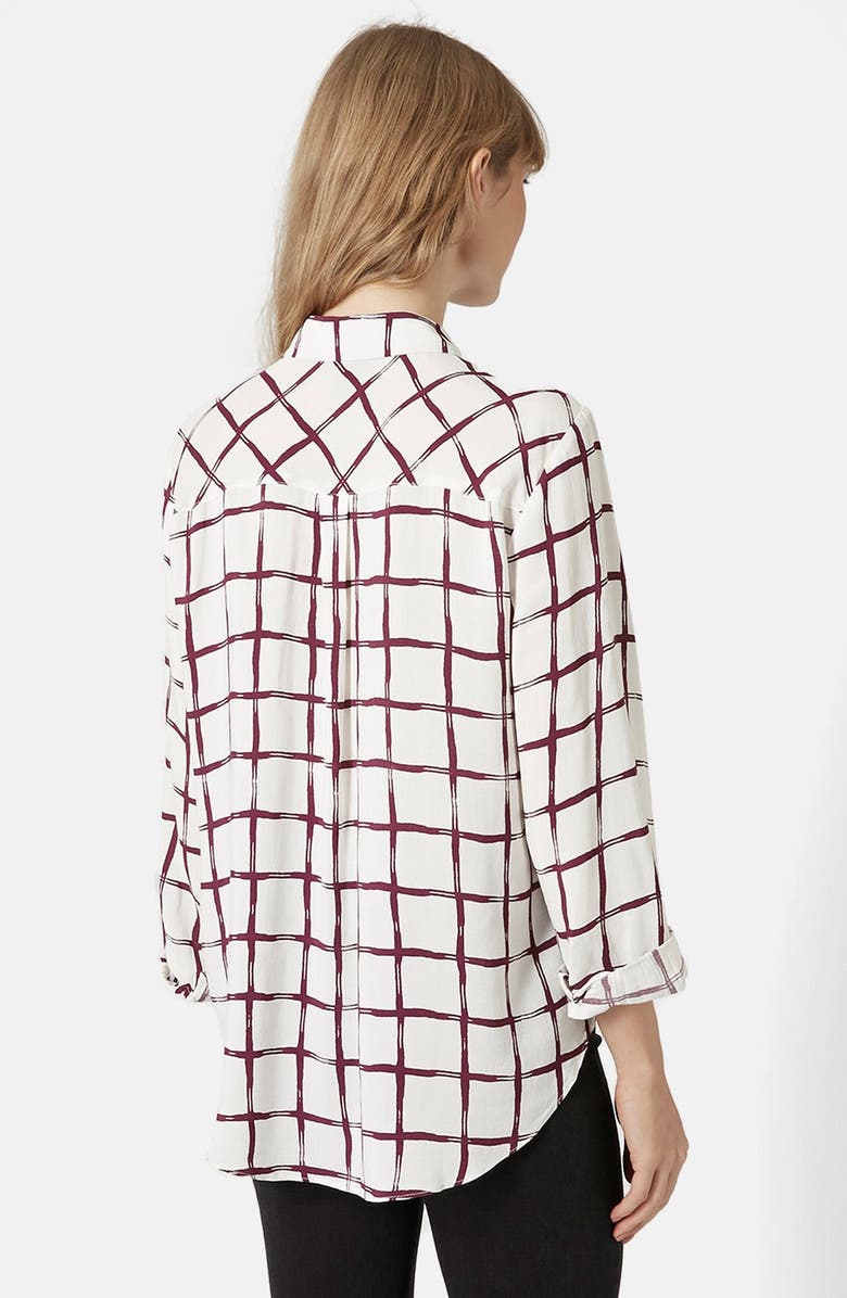 Topshop Windowpane Curve Hem Shirt, Alternate, color,