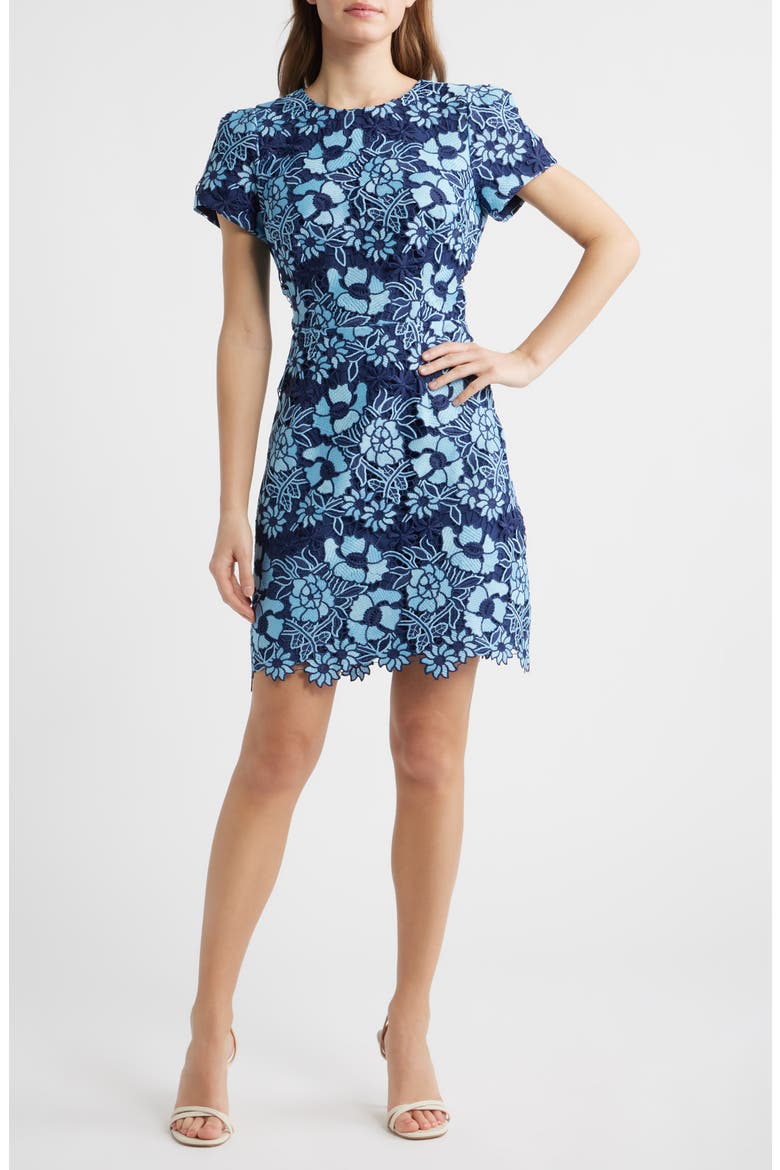 Floral Denim Embroidered Minidress, Main, color, DENIM
