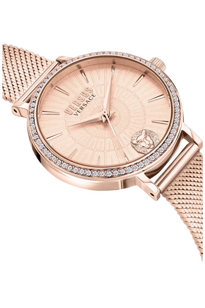 Mar Vista Three-Hand Quartz Swarovski Crystal Mesh Strap Watch, 34mm, Alternate, color, ROSEGOLD