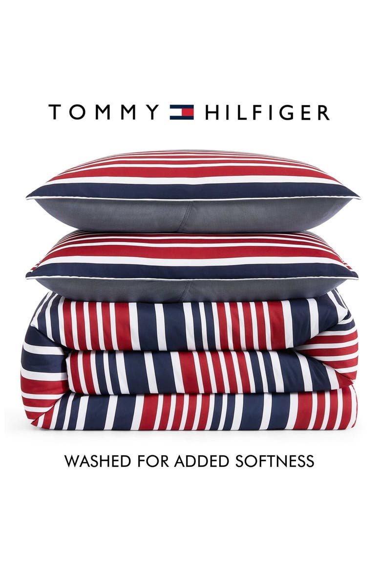 Favorite Stripe Comforter & Shams Set, Alternate, color, WHITE/ MEDIUM RED/ NAVY BLUE