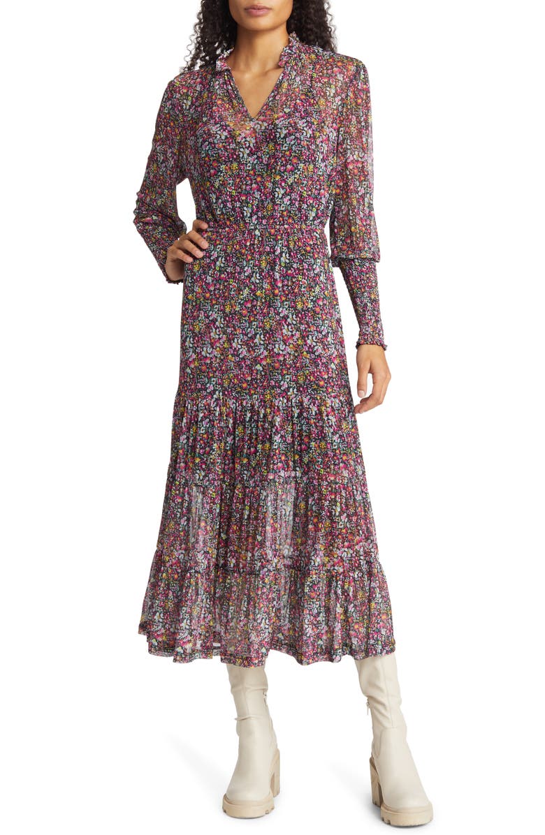 Steve Madden Floral Tiered Long Sleeve Midi Dress, Main, color, 