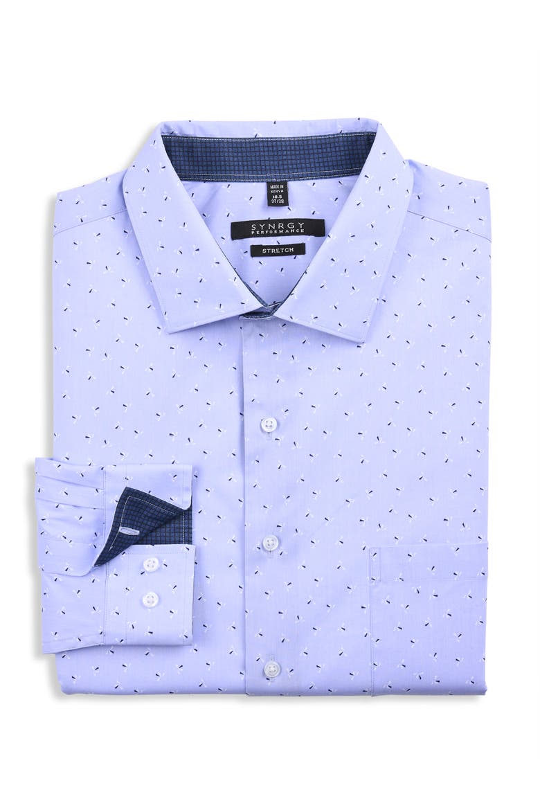 Big & Tall Abstract Print Performance Dress Shirt, Main, color, BLUE