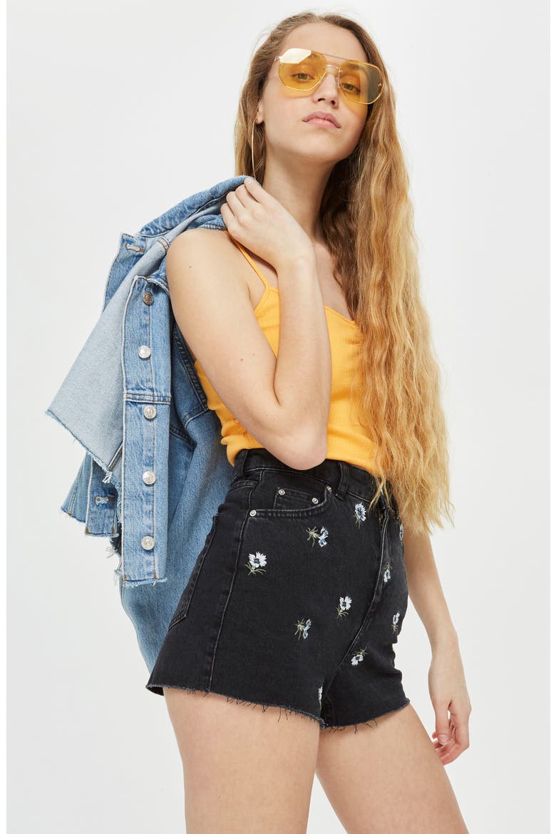 Floral Embroidered Mom Shorts, Alternate, color, WASHED BLACK MULTI
