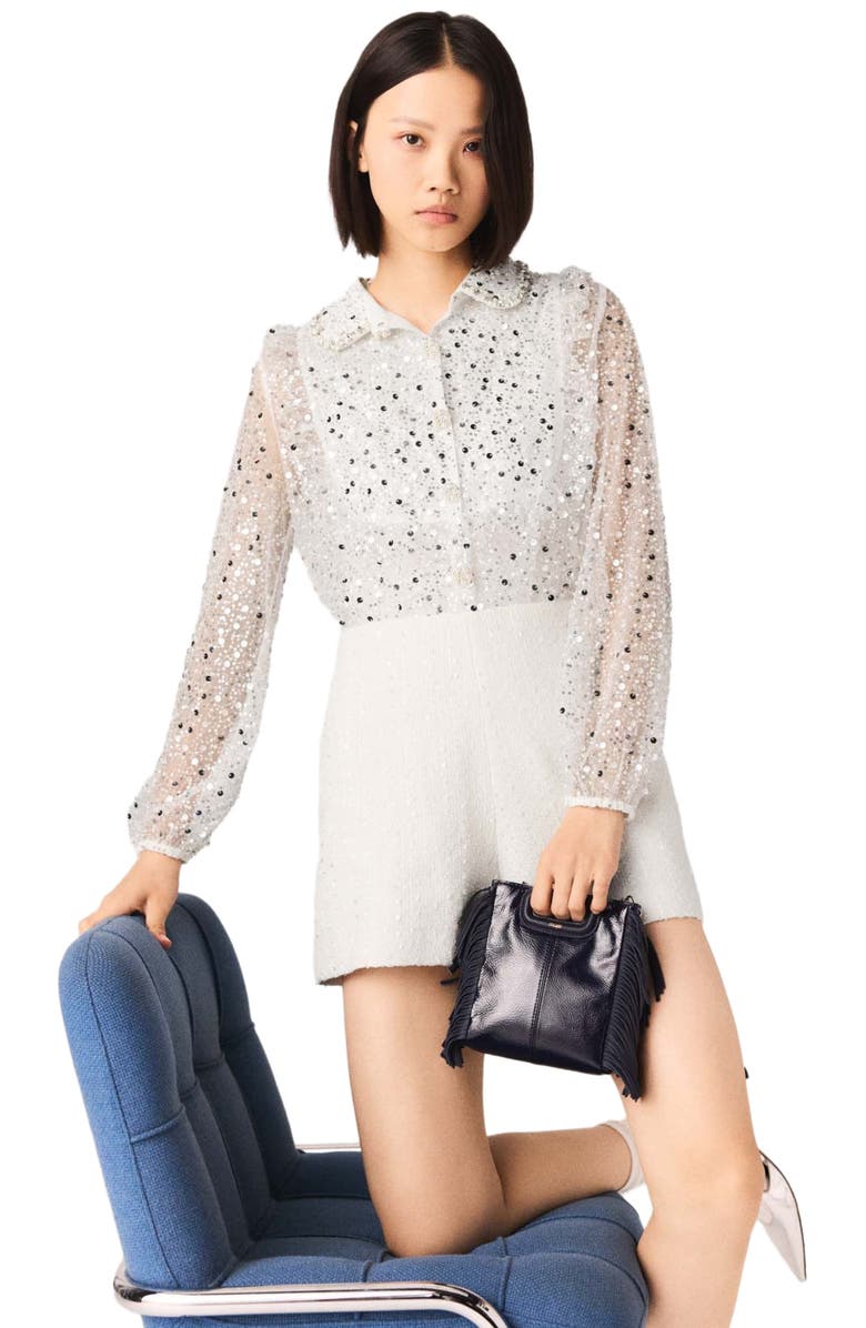 maje Tweed playsuit, Alternate, color, Ecru