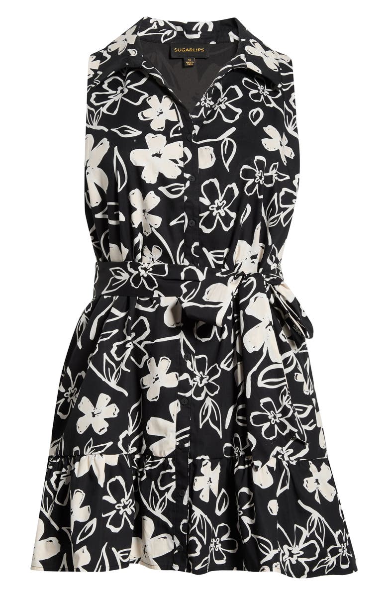 SUGARLIPS Kianza Floral Simani Shift Mini Dress, Alternate, color, Black-White