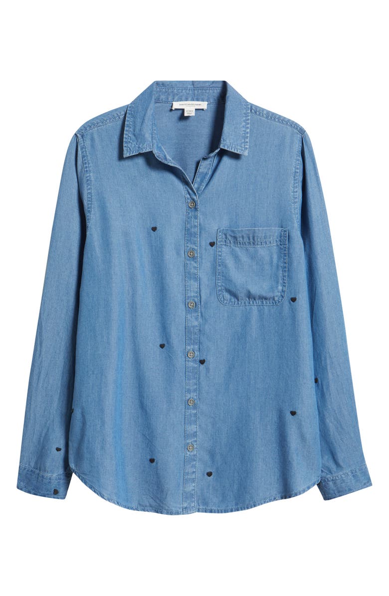 beachlunchlounge Maylee Embroidered Chambray Button-Up Shirt, Main, color, Subtle Love