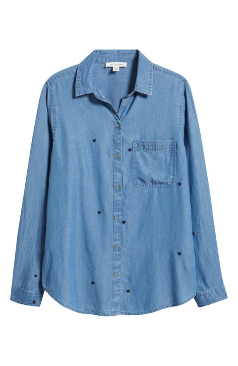 Maylee Embroidered Chambray Button-Up Shirt