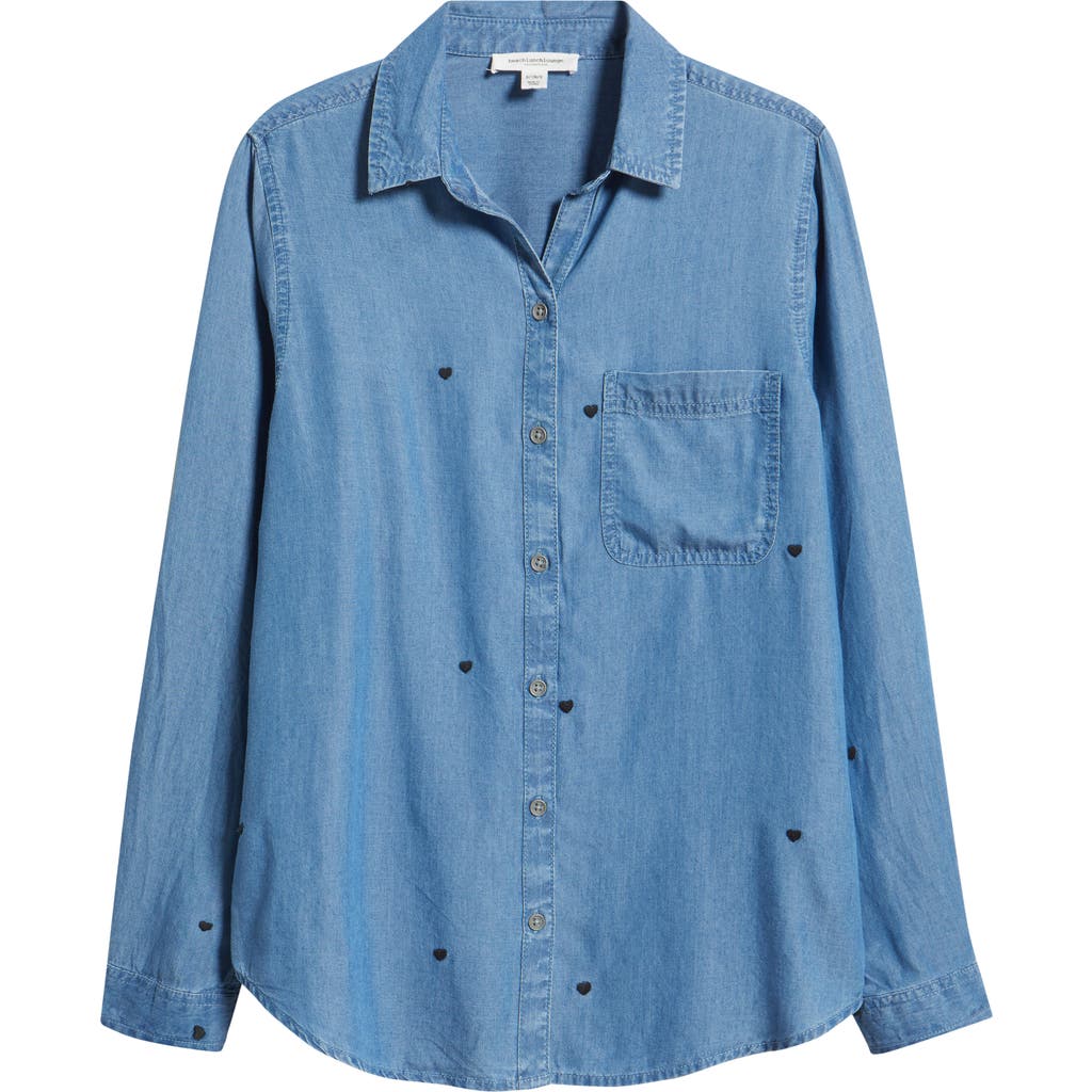 Beachlunchlounge Maylee Embroidered Chambray Button-up Shirt In Blue