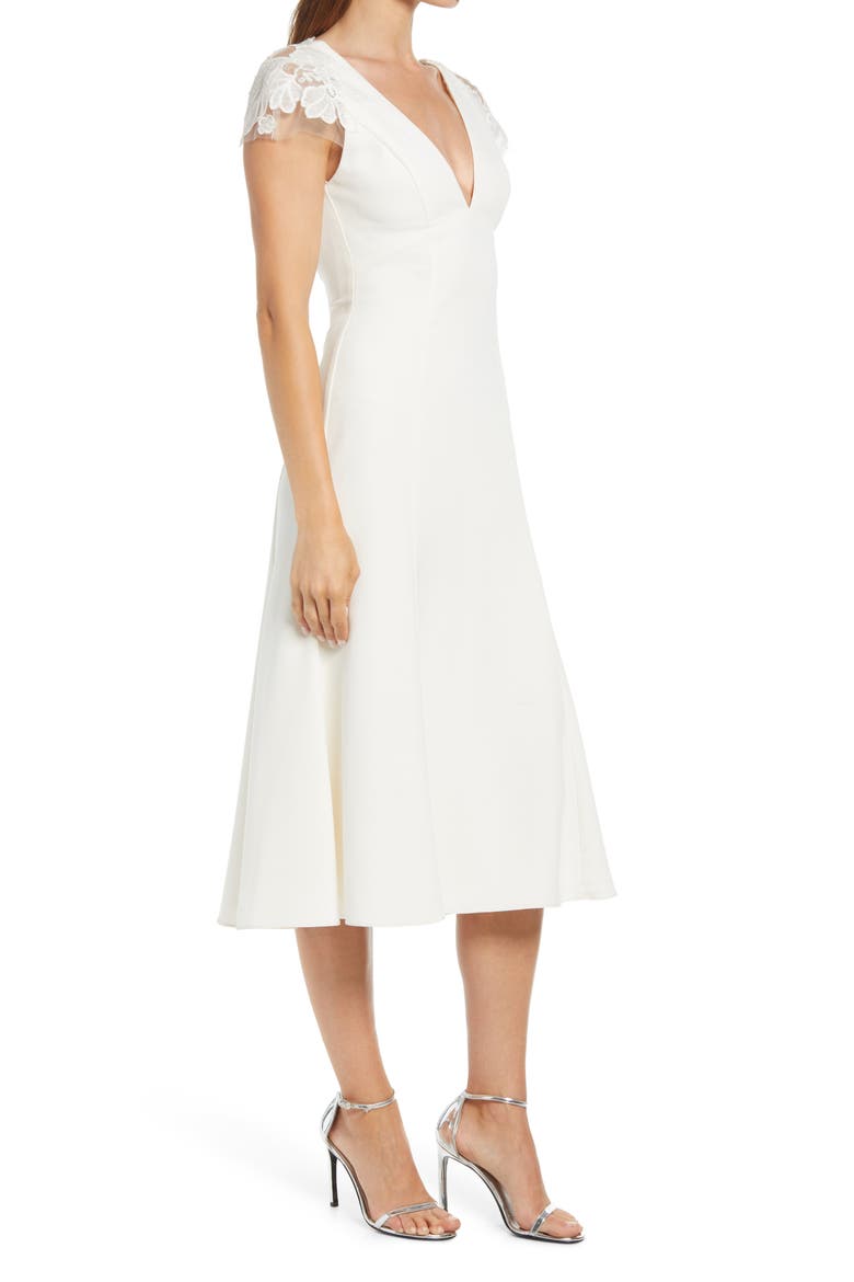 Lace Back Tea Length Dress, Alternate, color, SILK WHITE