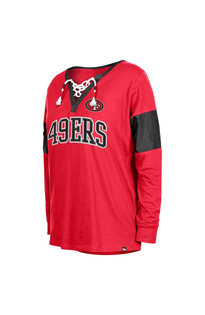 New Era Women's New Era Scarlet San Francisco 49ers Lace-Up Notch-Neck Long Sleeve T-Shirt, Alternate, color, Scarlet