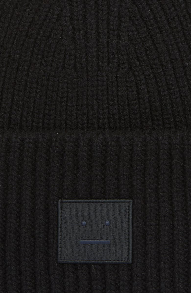 Acne Studios Pansy Face Patch Rib Wool Beanie, Alternate, color,
