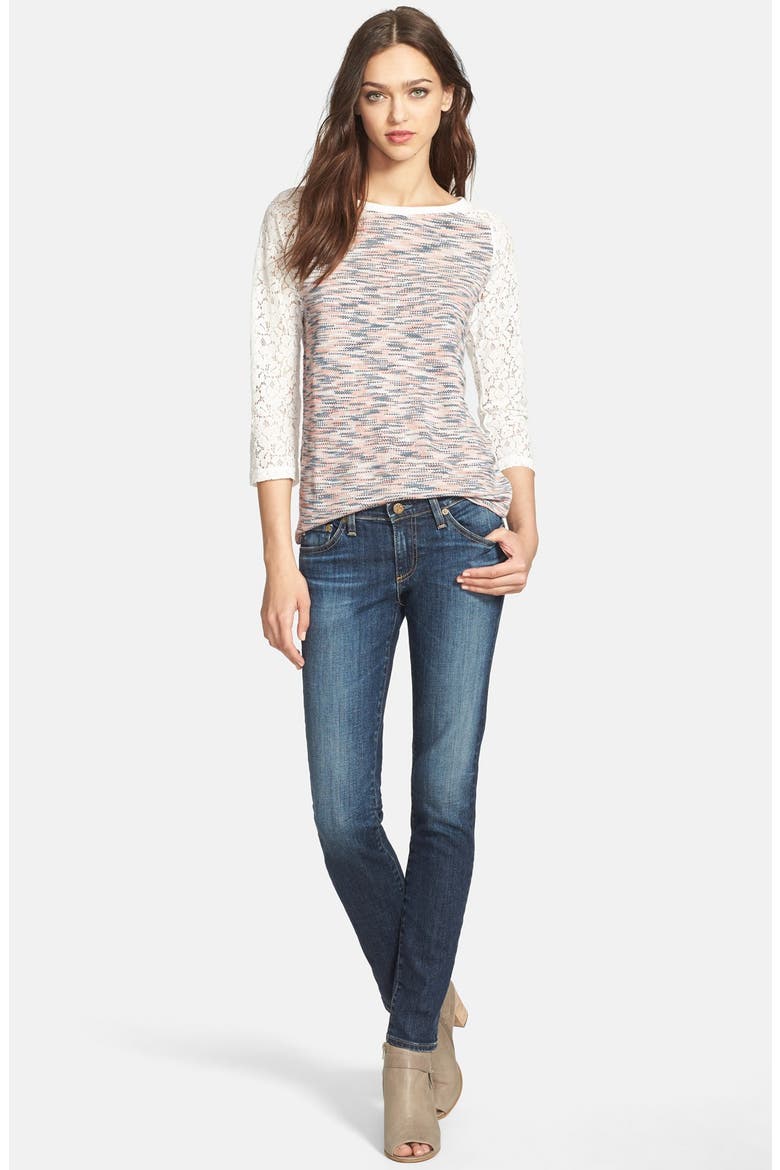 Hinge® Lace Sleeve Tee, Alternate, color, PINK SALMON