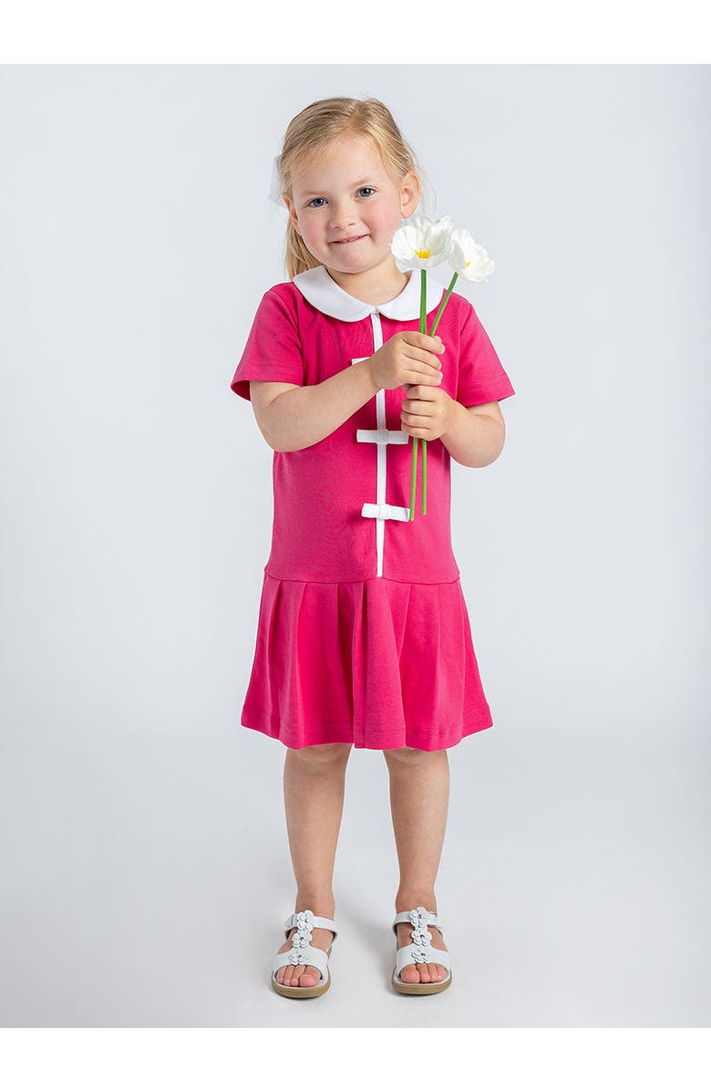 Florence Eiseman Knit Dress With Pleated Skirt And Bows, Alternate, color, Fuchsia