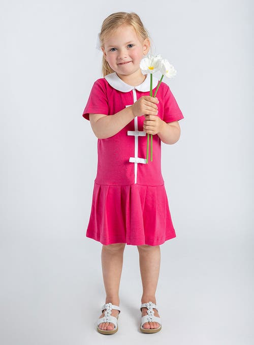 Florence Eiseman Knit Dress With Pleated Skirt And Bows In Fuchsia