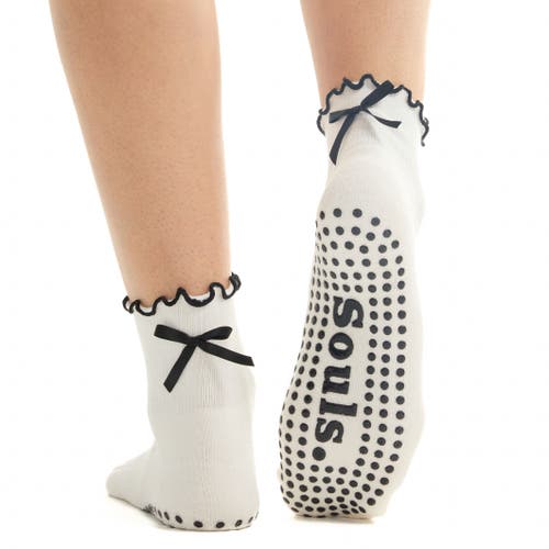 Souls. Ruffle Bow Ankle Grip Socks In White