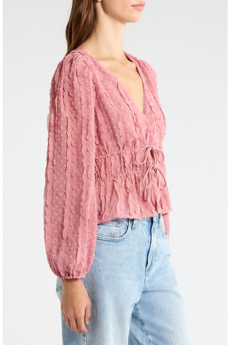 Ruched V-Neck Tie Front Top, Alternate, color, MAUVE