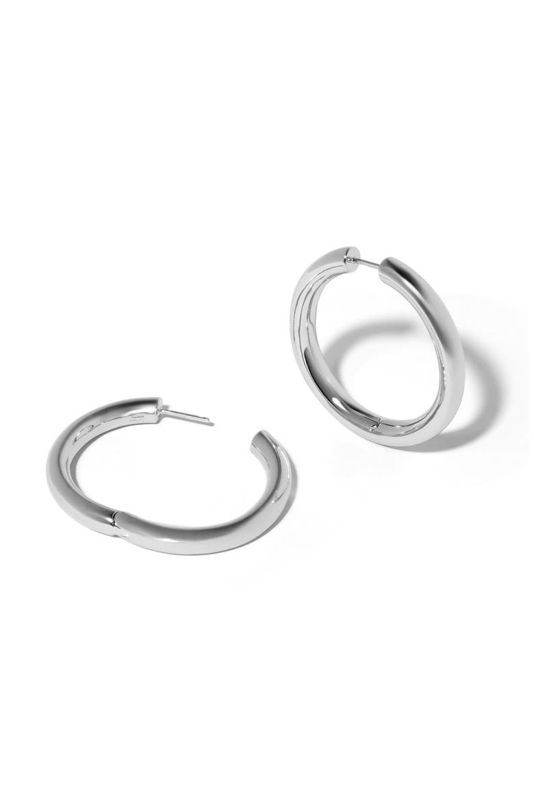 Mini Lilly Hinged Hoop Earrings, Alternate, color, SILVER