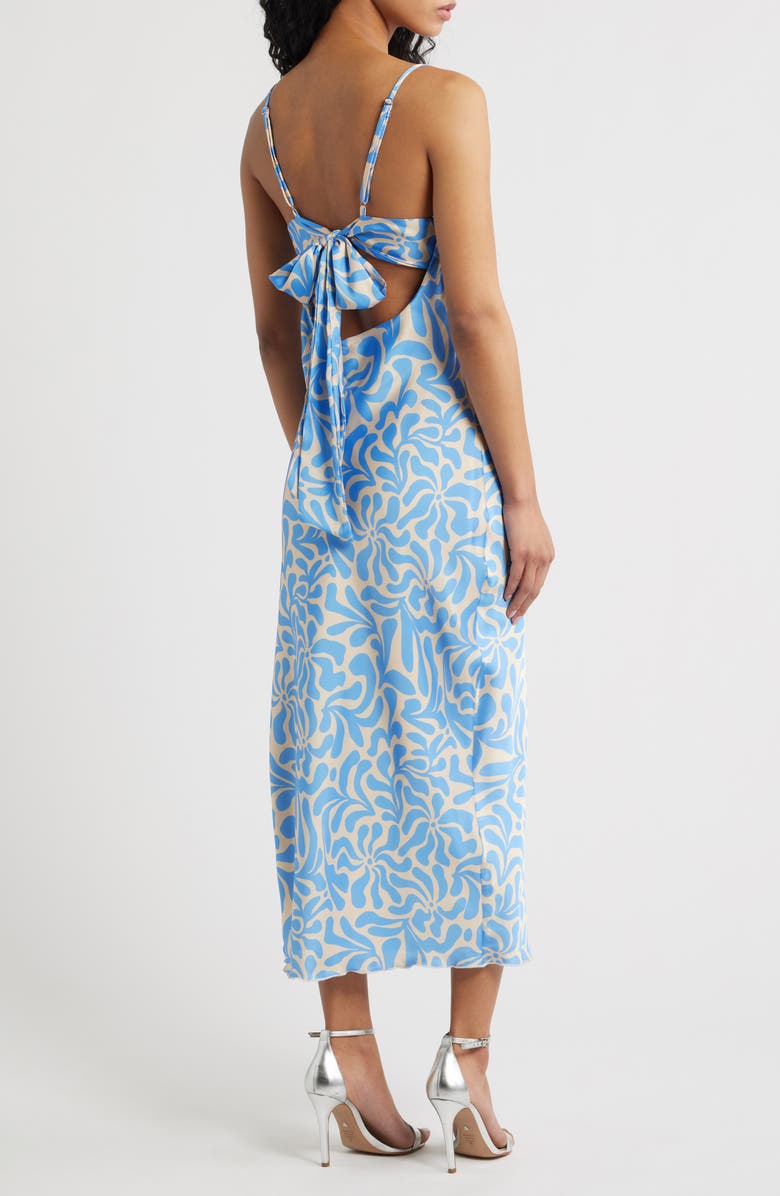 Jump Apparel Tie Back Cowl Neck Sleeveless Satin Midi Dress, Alternate, color, Blue Floral