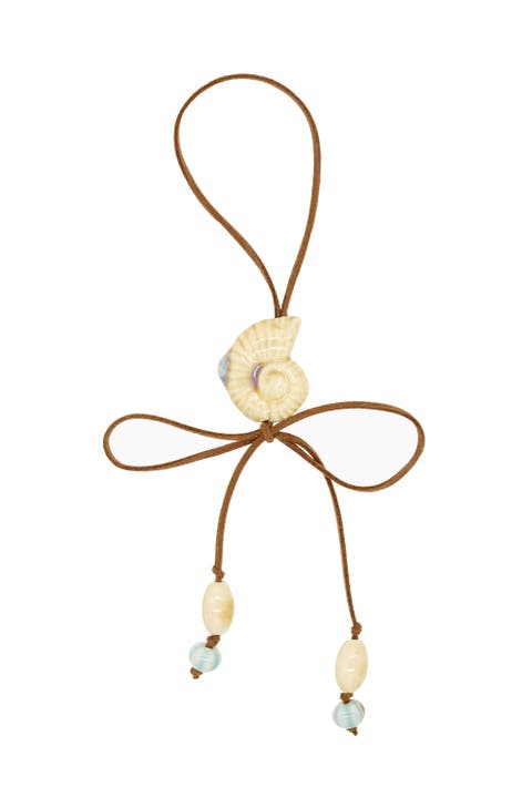 Suede Necklace With Ceramic Seashell Tie Charm