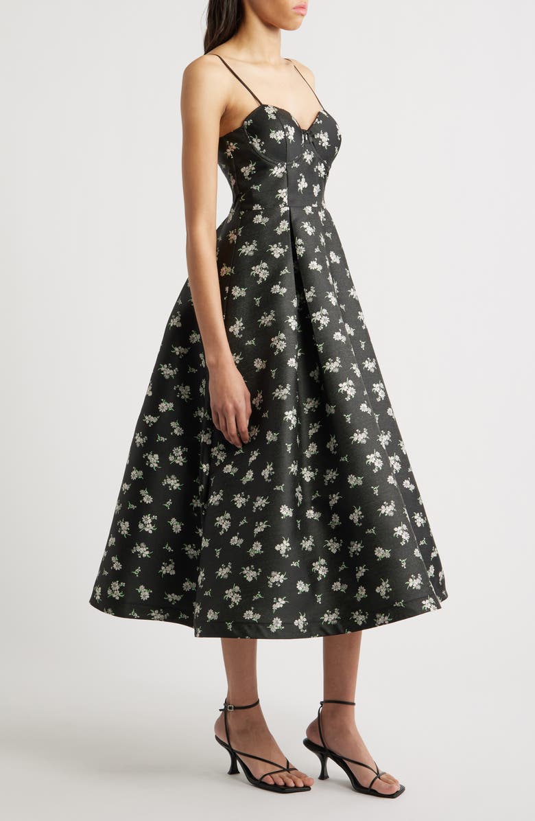 Lulus Quinn Floral Midi Cocktail Dress, Alternate, color, Black Multi