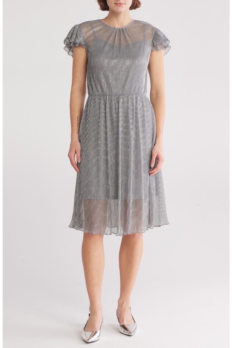 Short Sleeve Sparkle Dress, Main, color, SILVER