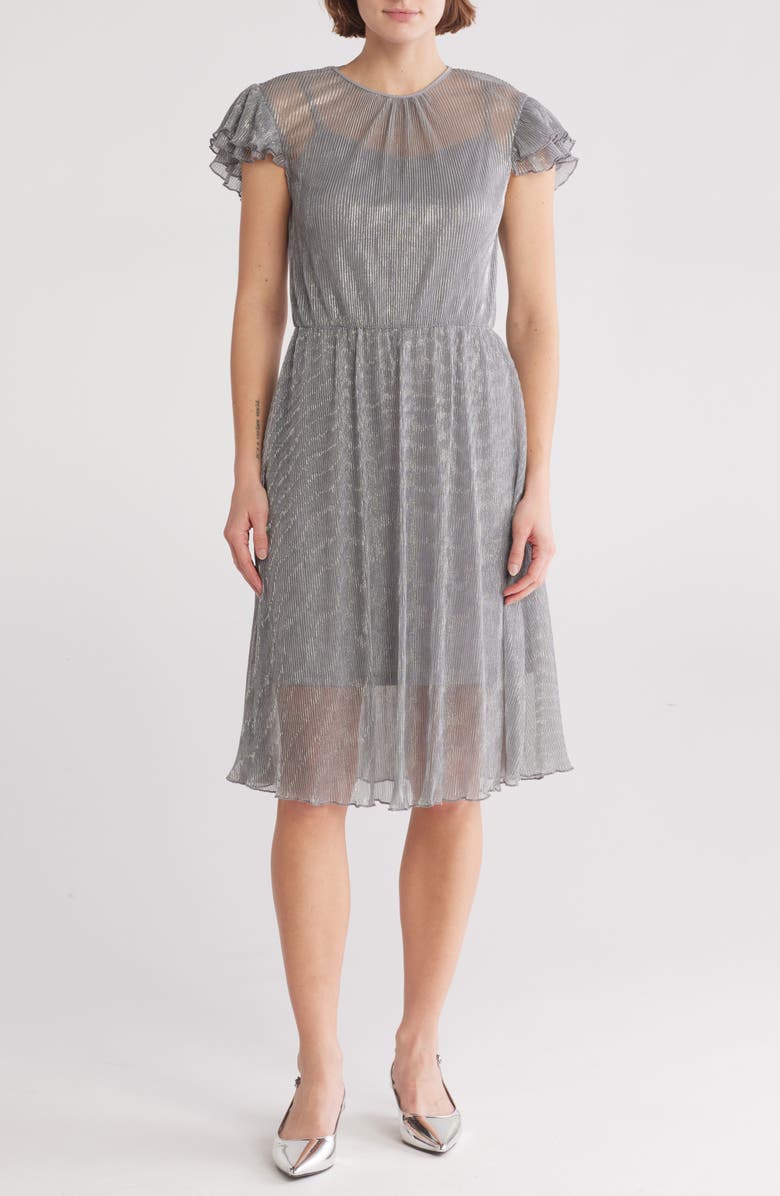WISHLIST Short Sleeve Sparkle Dress, Main, color, Silver