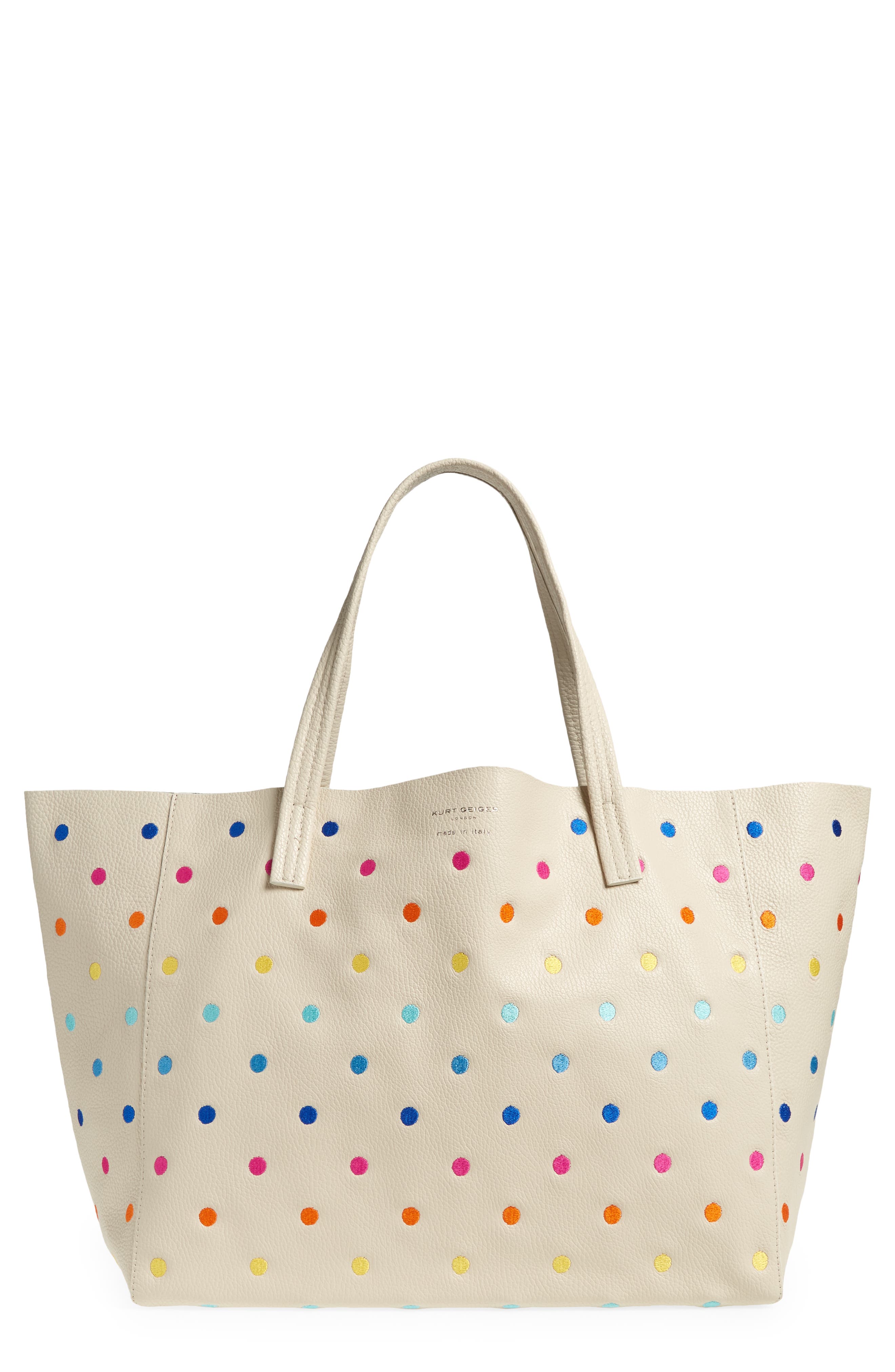 Kurt Geiger London Violet Polka Dot Leather Tote, Main, color, 