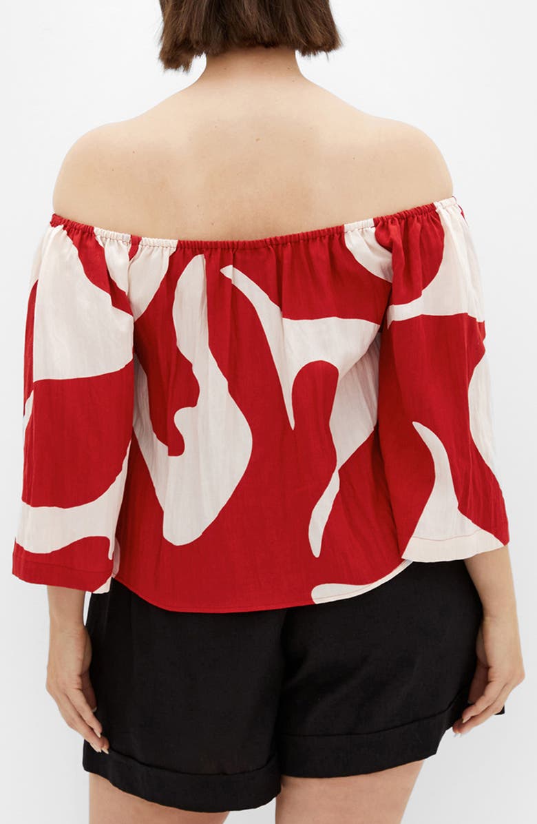 City Chic Maiya Printed Button-Up Top, Alternate, color, Red Abstract