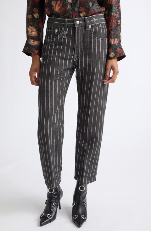 Pinstripe Linen, Wool & Cotton Boyfriend Jeans