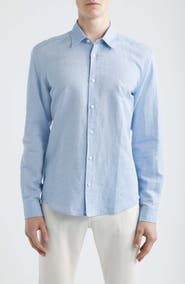 BOSS Liam Regular Fit Linen & Cotton Button-Up Shirt