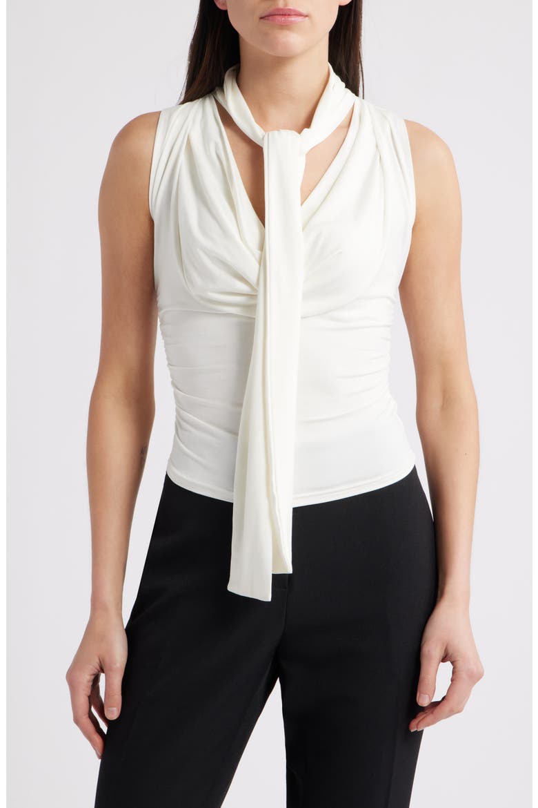Rani Ruched Tie Neck Sleeveless Top, Alternate, color, WHITE