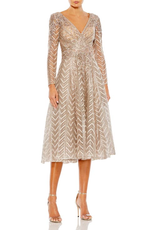 Embellished Long Sleeve Wrap Over Dress