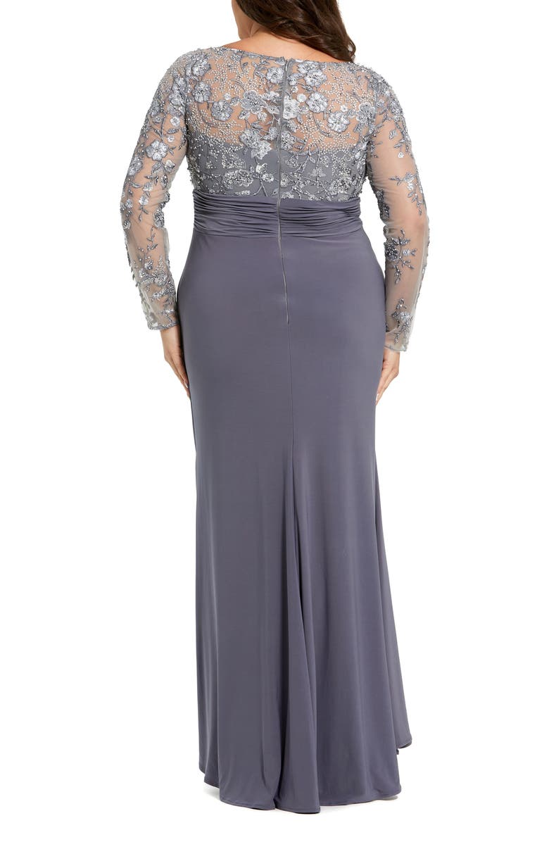 Mac Duggal Embroidered Bodice Jersey Skirt Gown, Alternate, color, Charcoal