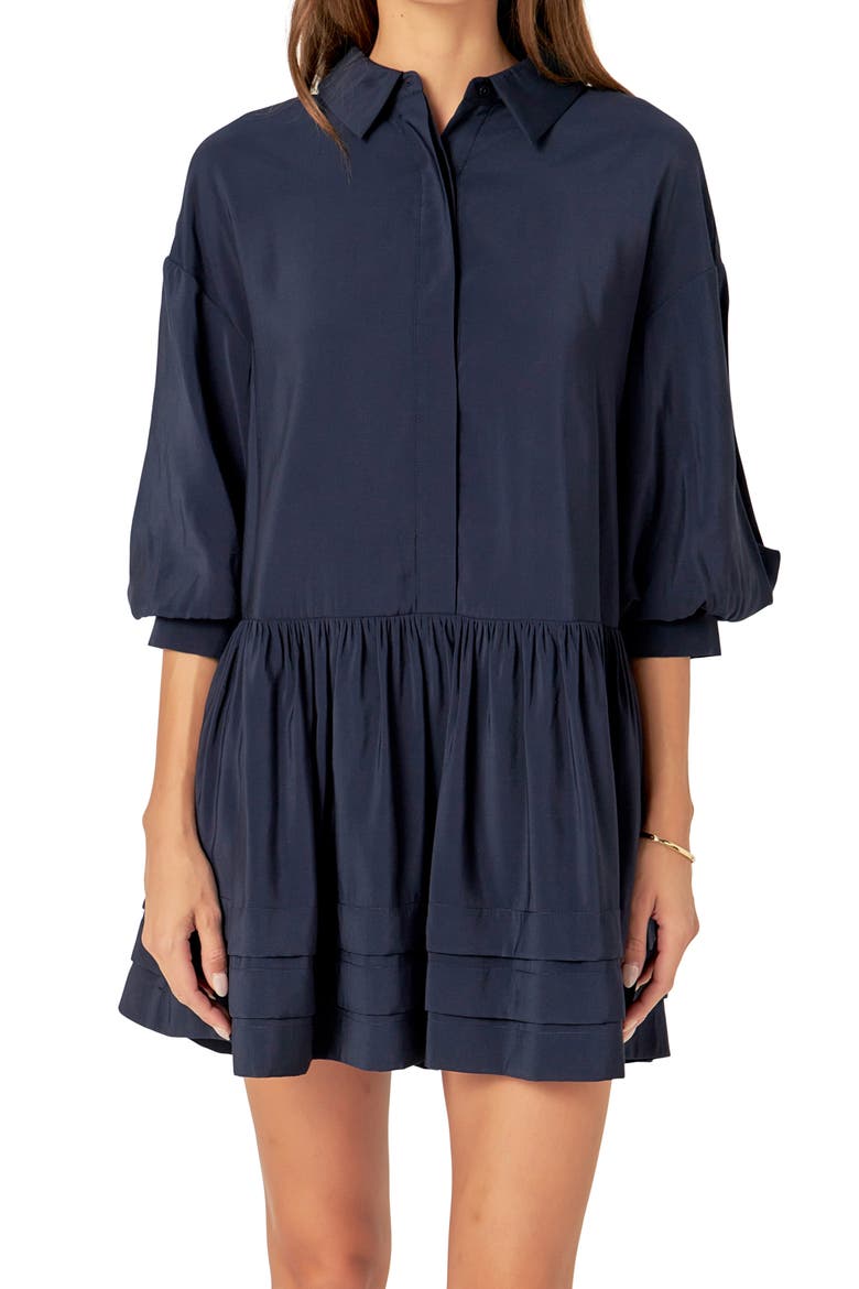 Balloon Sleeve Drop Waist Shirtdress, Alternate, color, NAVY