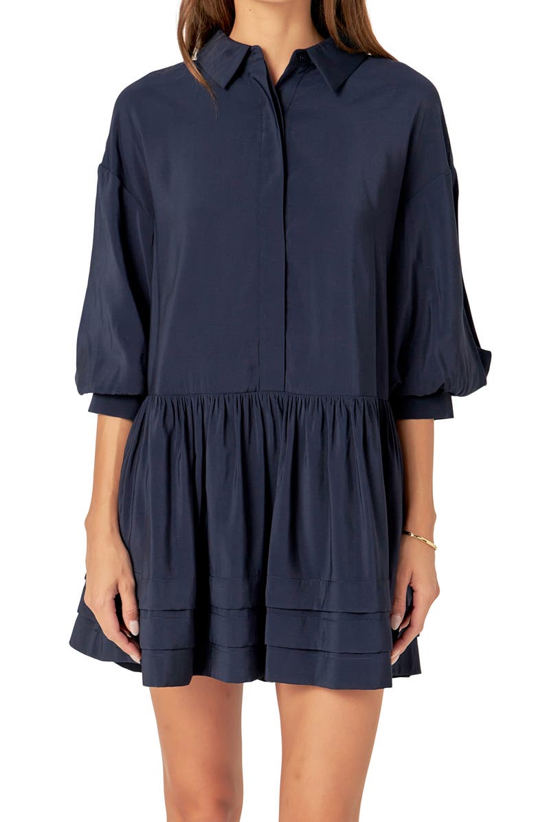 English Factory Balloon Sleeve Drop Waist Shirtdress, Alternate, color, Navy