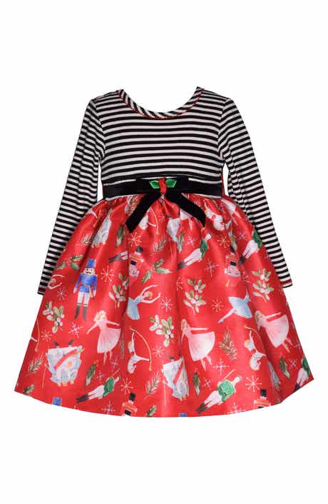 Bonnie Jean Kids' Long Sleeve Stripe Bodice Nutcracker Dress