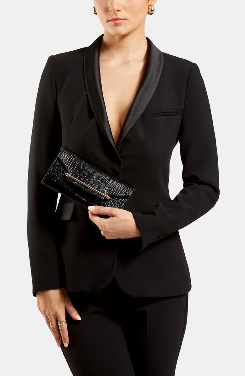 Strathberry Multrees Croc Embossed Leather Wallet on a Chain, Alternate, color,