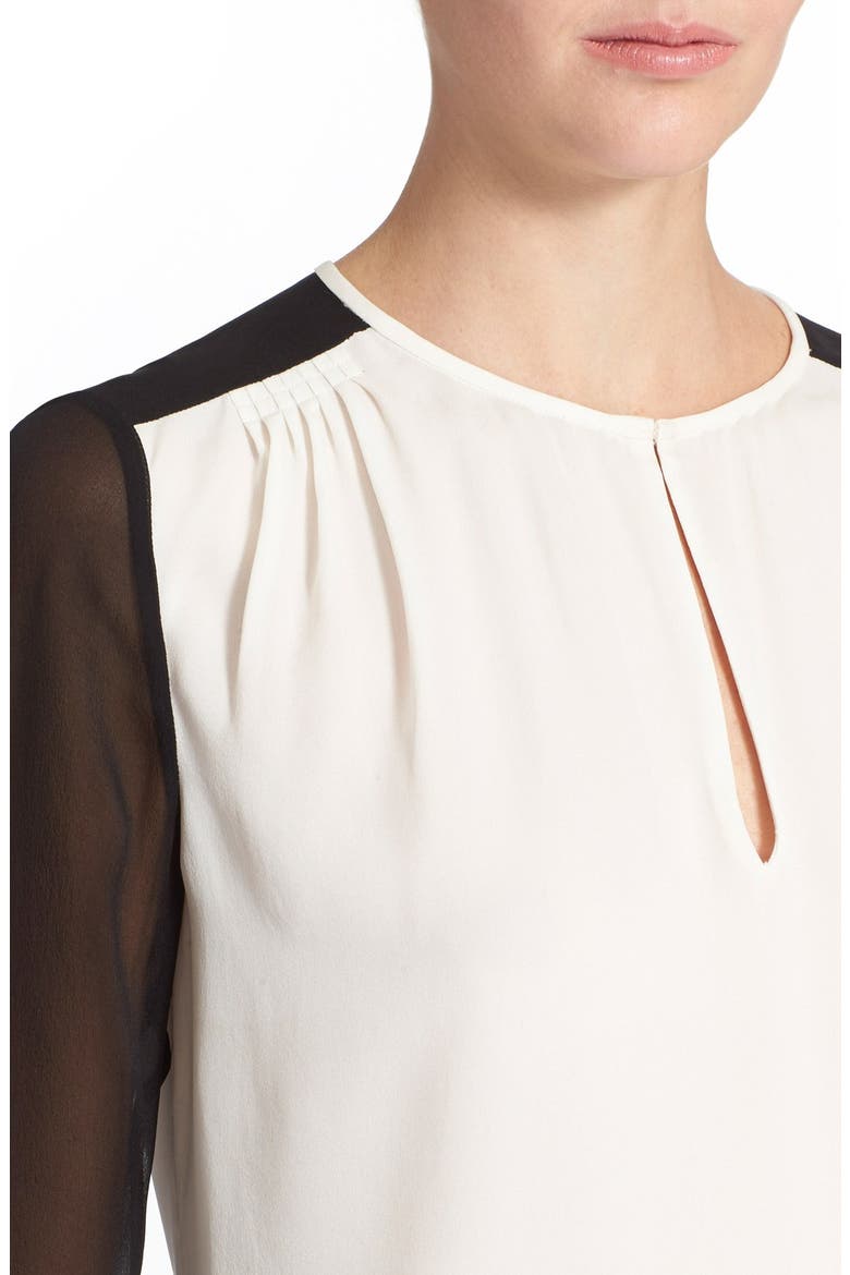 'Nikki' Silk Top, Alternate, color, IVORY/ BLACK