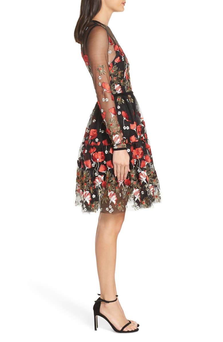Bronx and Banco Bianca Embroidered Mesh Cocktail Dress, Alternate, color,