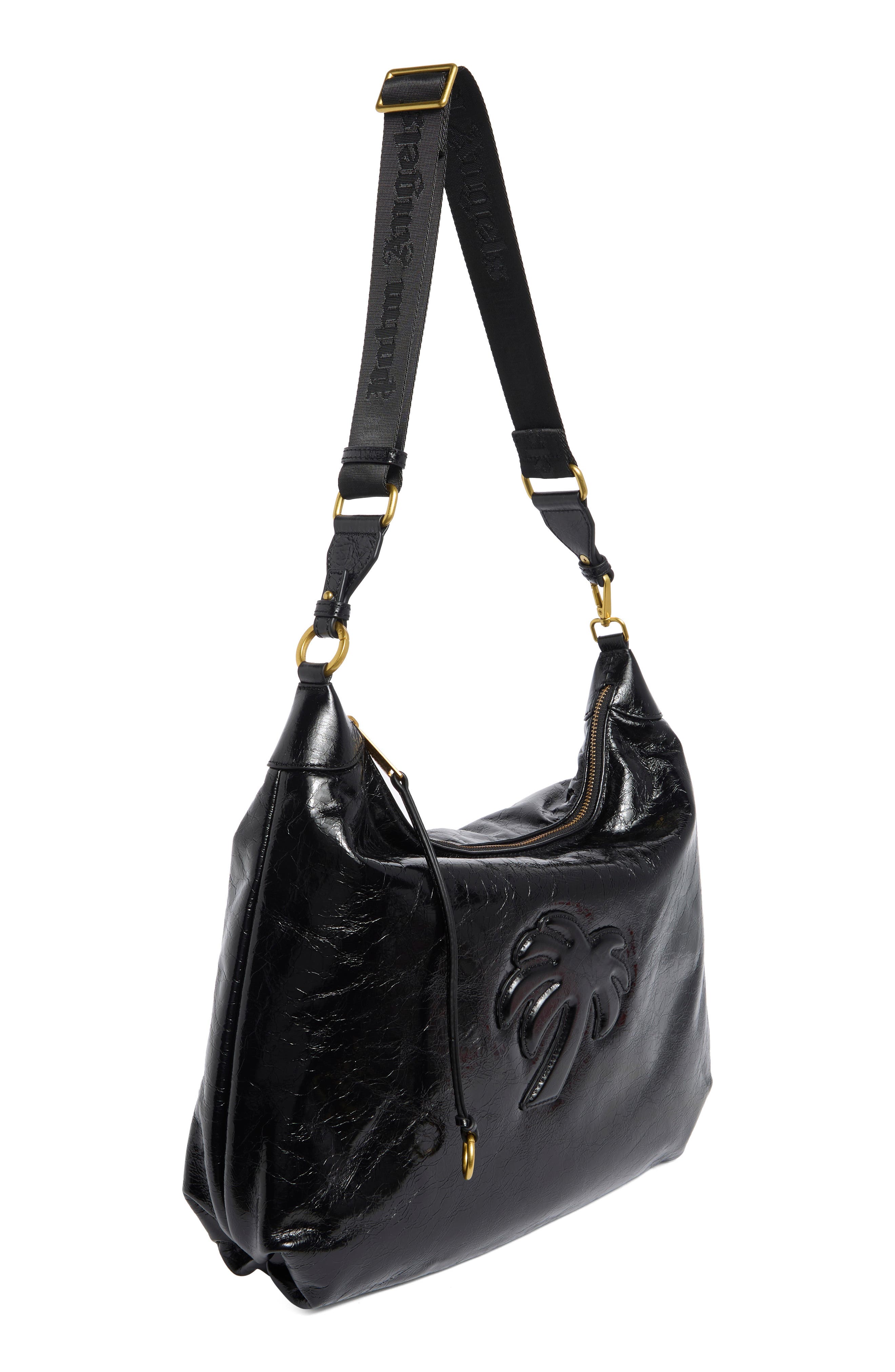 Puffy Leather Hobo Bag, Alternate, color, BLACK