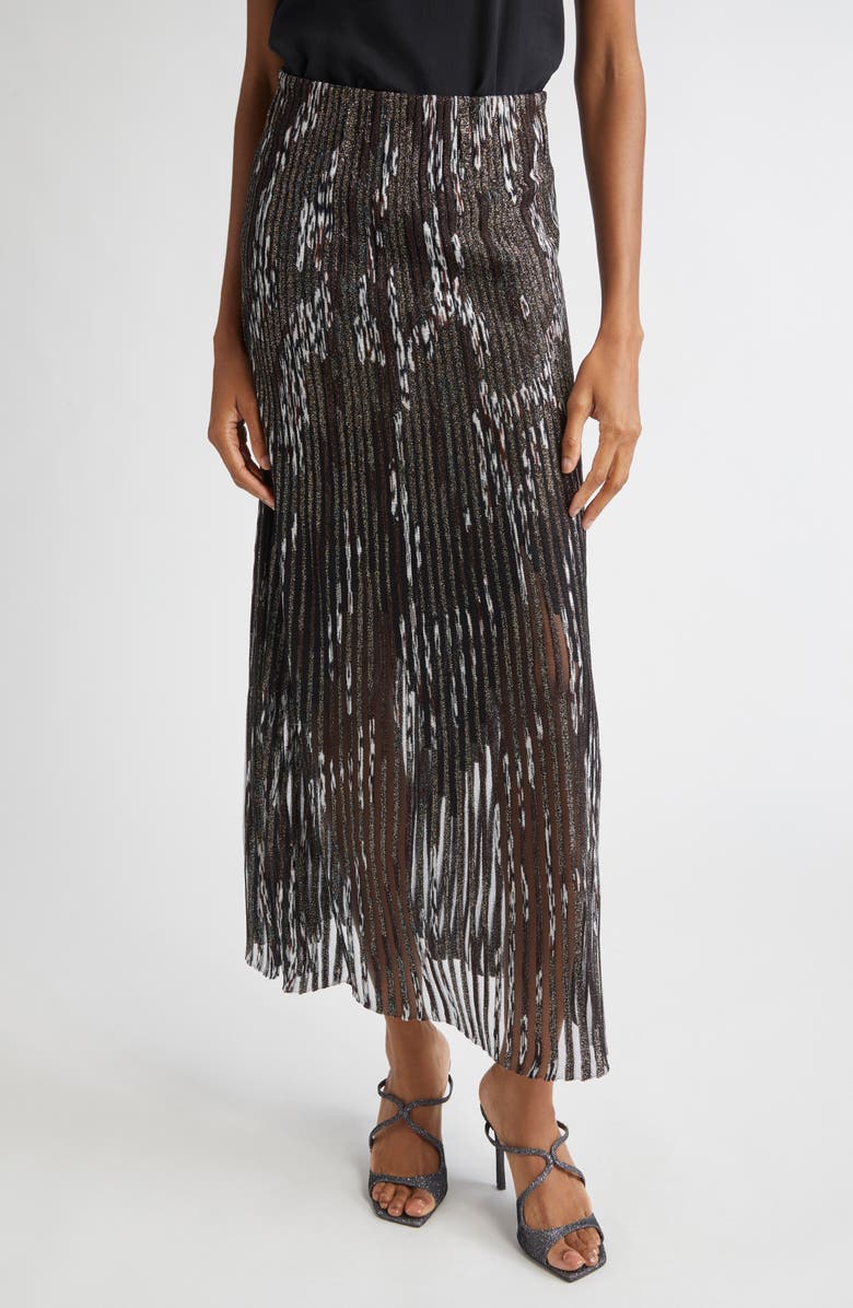 Missoni Metallic Jacquard Rib Knit Maxi Skirt, Main, color, Black With Brown White