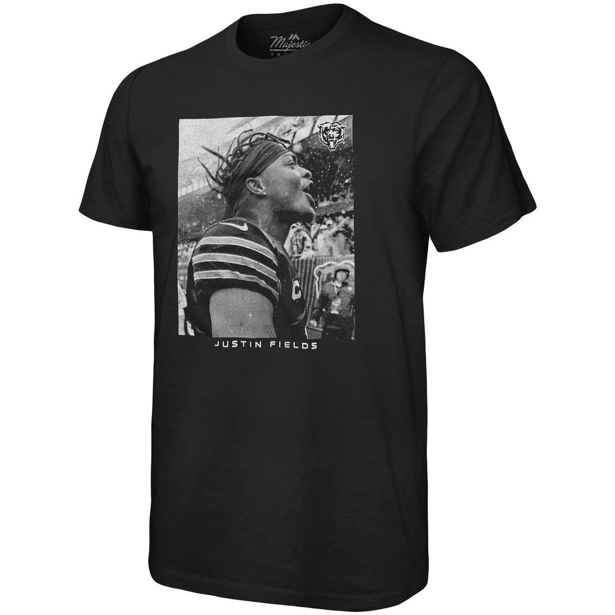 Men's Majestic Threads Justin Fields Black Chicago Bears Oversized Player Image T-Shirt - image 2
