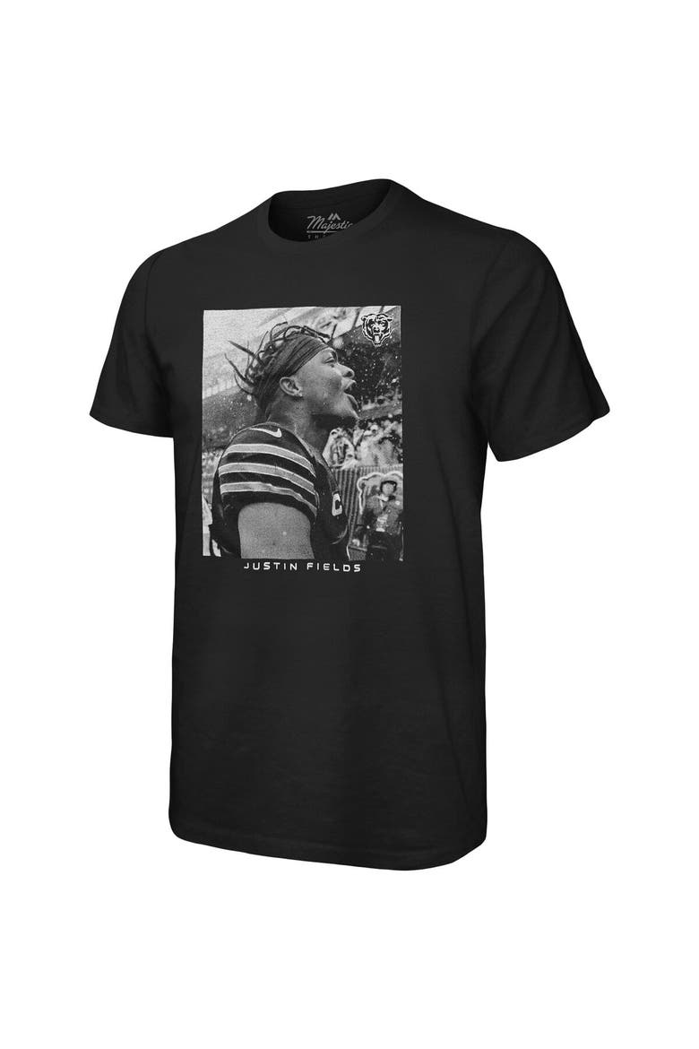 Men's Majestic Threads Justin Fields Black Chicago Bears Oversized Player Image T-Shirt, Alternate, color, Black