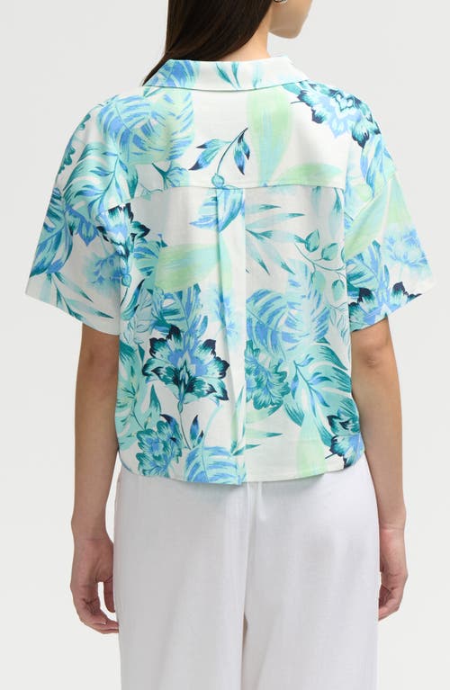 Nvlt Crop Button-up Camp Shirt In Tropical Blue
