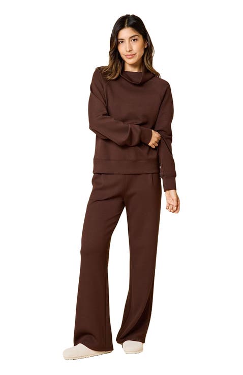 Athleisure Mock Neck and Pleated Pant Set