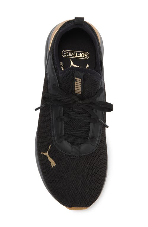 Puma Softride Ruby Luxe Sneaker In  Black- Gold-gum