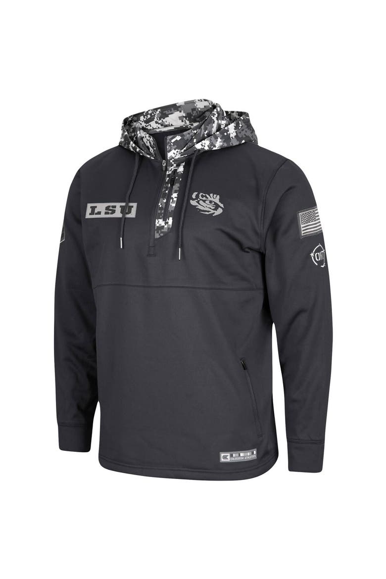 Men's Colosseum Charcoal LSU Tigers OHT Military Appreciation Digi Camo Quarter-Zip Hoodie, Alternate, color, Charcoal