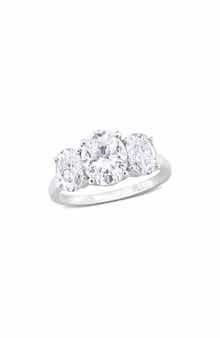 DELMAR Sterling Silver Oval Cut Created Moissanite Engagement Ring