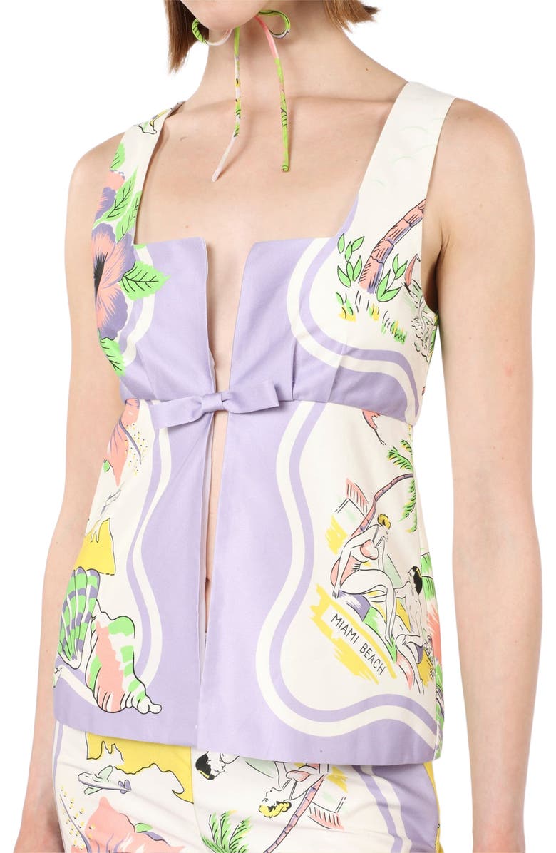 Anna Sui Florida Cotton Sateen Sleeveless Bow Top, Alternate, color, 